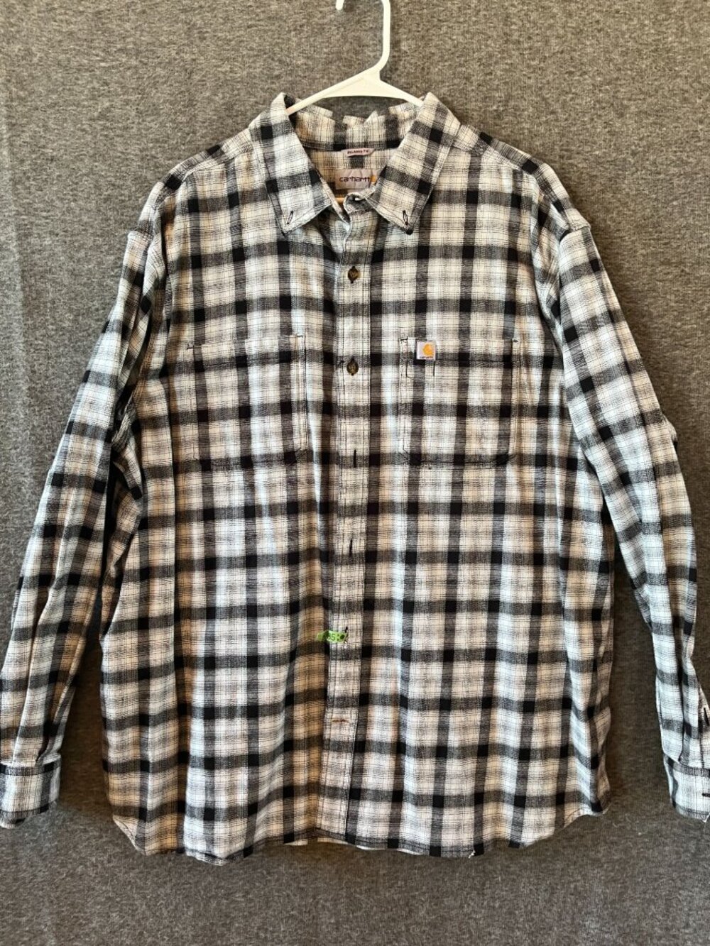 carhartt mens long sleeve black and gray plaid button down flannel 2XL shirt